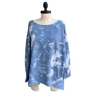 New NWOT Suzy D Jacinda Tie Dye Hi Lo Long Sleeve Asymmetric Loungewear Blue Top